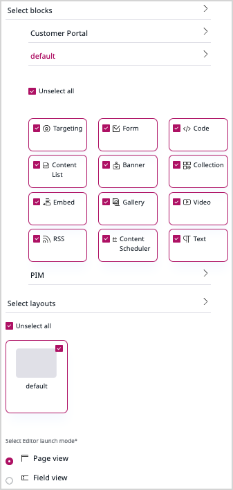 Landing page field settings